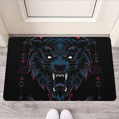 Dark Geometric Wolf Print Rubber Doormat