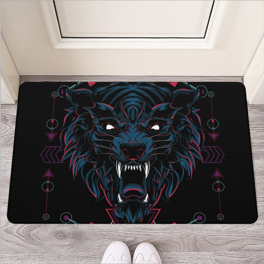 Dark Geometric Wolf Print Rubber Doormat