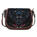 Dark Geometric Wolf Print Saddle Bag