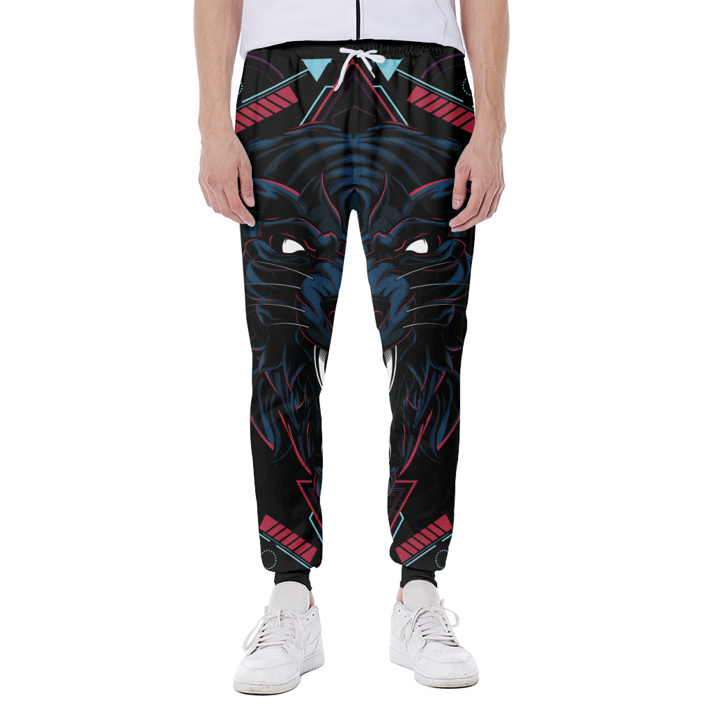 Dark Geometric Wolf Print Scuba Joggers