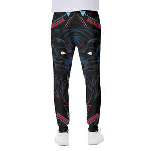 Dark Geometric Wolf Print Scuba Joggers