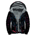 Dark Geometric Wolf Print Sherpa Lined Zip Up Hoodie