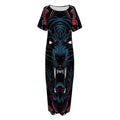 Dark Geometric Wolf Print Short Sleeve Long Nightdress