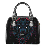 Dark Geometric Wolf Print Shoulder Handbag