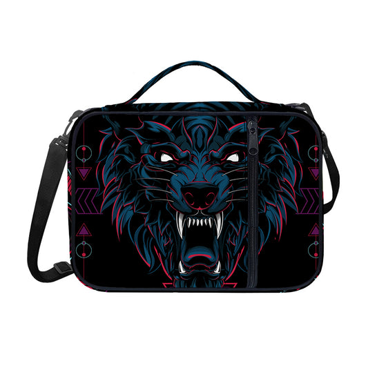 Dark Geometric Wolf Print Shoulder Strap Bible Bag
