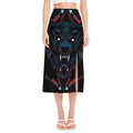 Dark Geometric Wolf Print Side Slit Midi Skirt