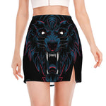 Dark Geometric Wolf Print Side Slit Mini Skirt