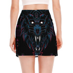 Dark Geometric Wolf Print Side Slit Mini Skirt