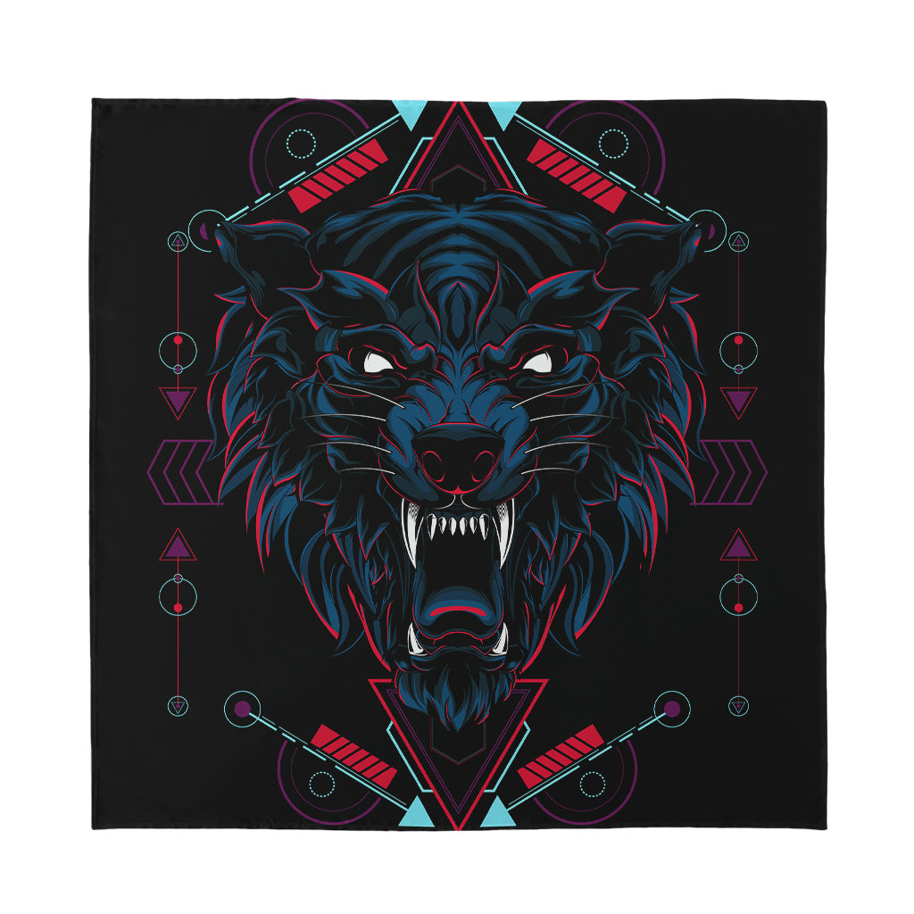 Dark Geometric Wolf Print Silk Bandana