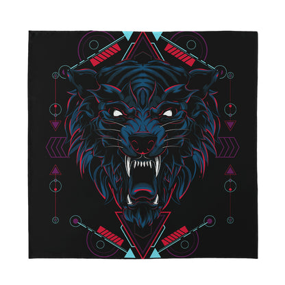 Dark Geometric Wolf Print Silk Bandana