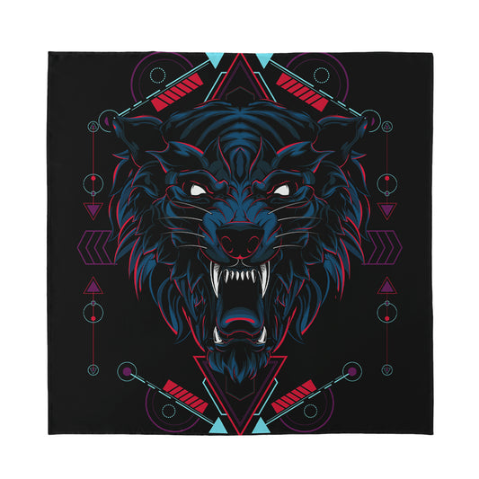 Dark Geometric Wolf Print Silk Bandana
