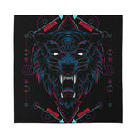 Dark Geometric Wolf Print Silk Bandana
