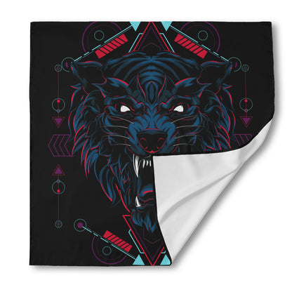 Dark Geometric Wolf Print Silk Bandana