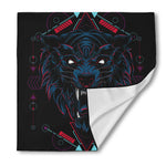 Dark Geometric Wolf Print Silk Bandana