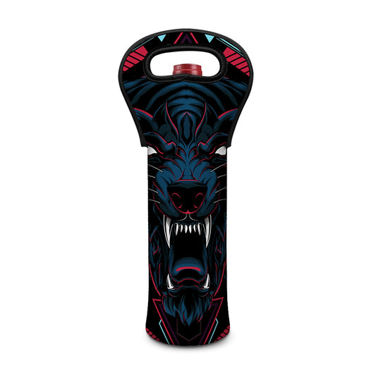 Dark Geometric Wolf Print Single Neoprene Wine Tote
