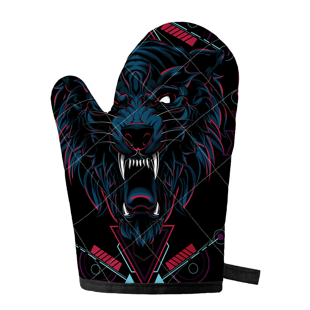 Dark Geometric Wolf Print Single Oven Mitt