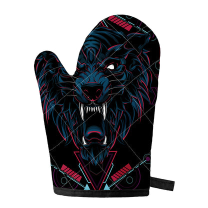Dark Geometric Wolf Print Single Oven Mitt