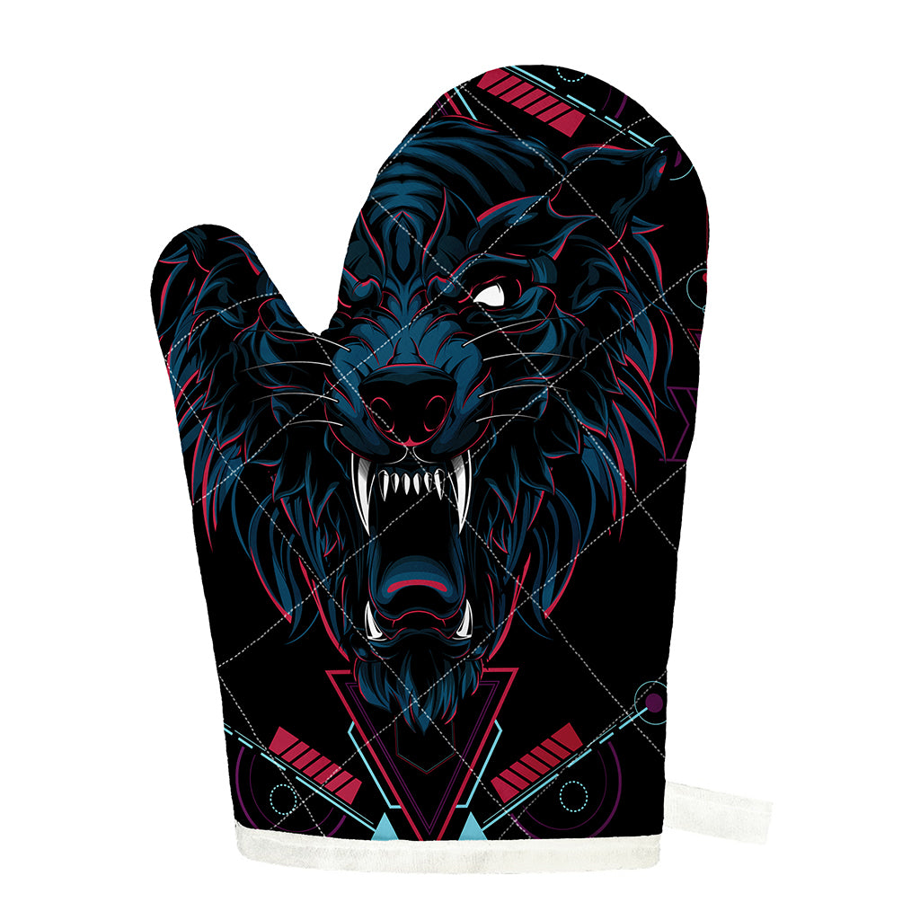 Dark Geometric Wolf Print Single Oven Mitt