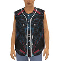 Dark Geometric Wolf Print Sleeveless Baseball Jersey