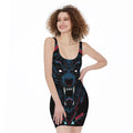 Dark Geometric Wolf Print Sleeveless Bodycon Dress