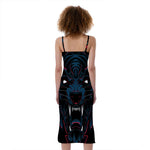 Dark Geometric Wolf Print Slim Fit Midi Cami Dress