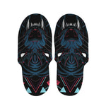 Dark Geometric Wolf Print Slippers