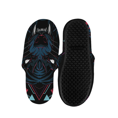 Dark Geometric Wolf Print Slippers