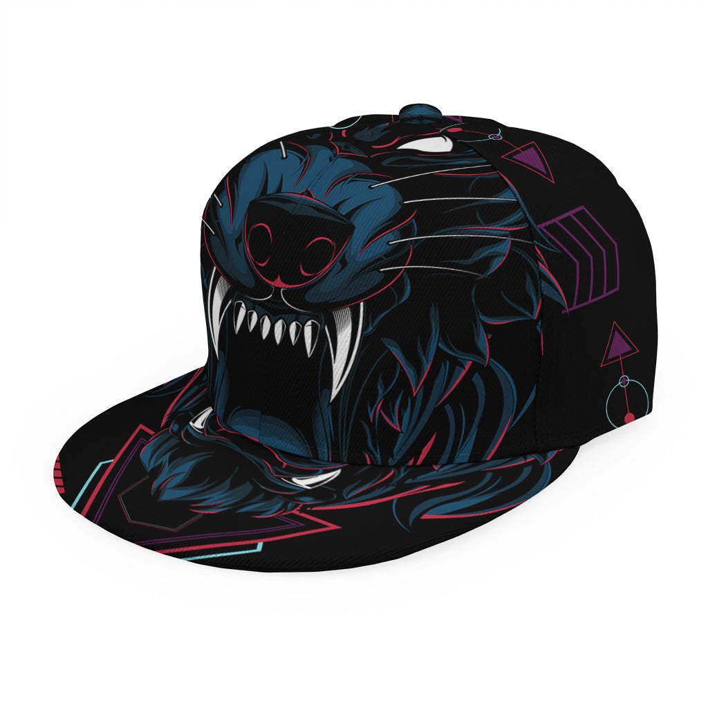 Dark Geometric Wolf Print Snapback Cap