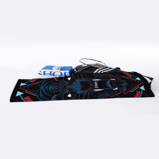 Dark Geometric Wolf Print Sports Towel