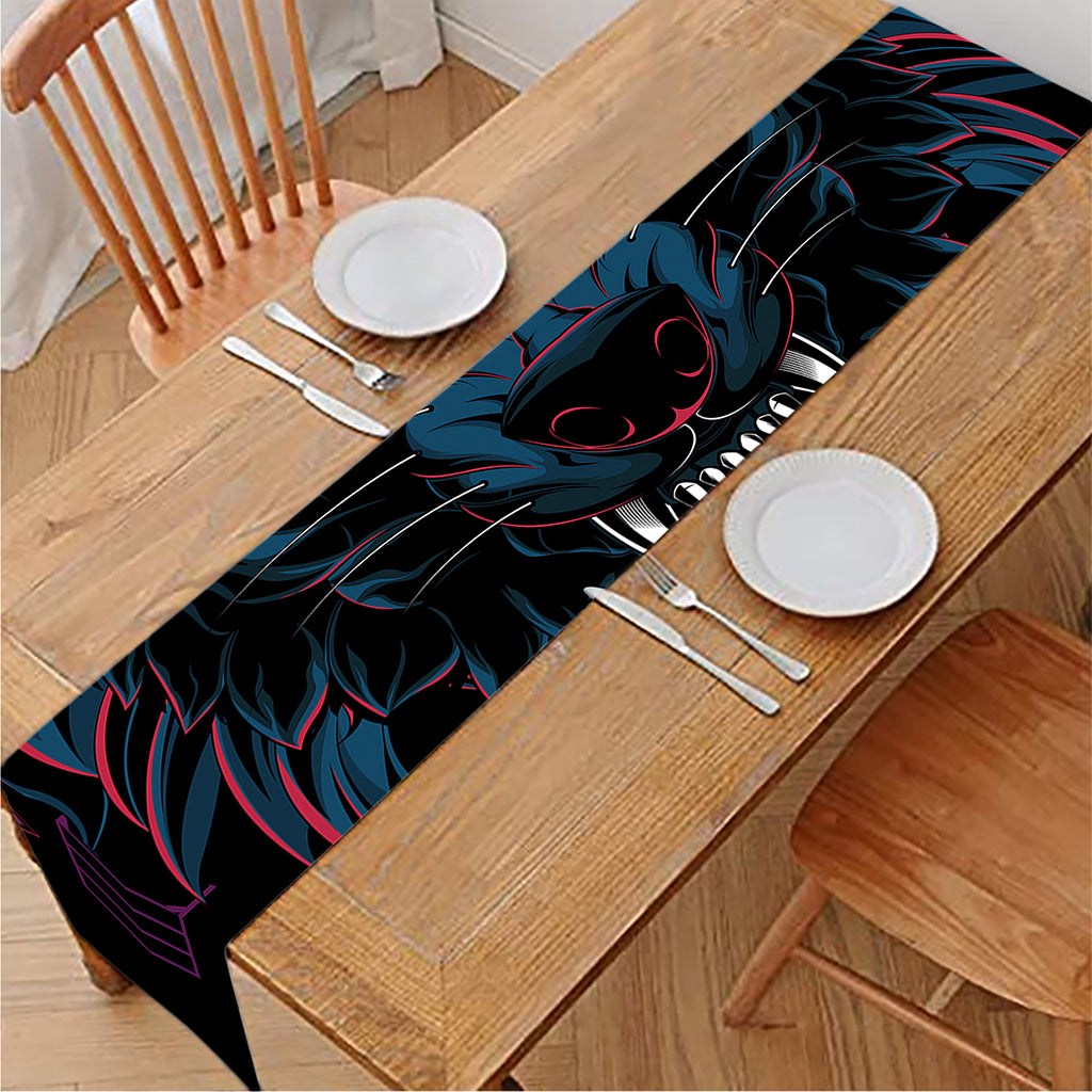 Dark Geometric Wolf Print Table Runner