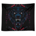 Dark Geometric Wolf Print Tapestry