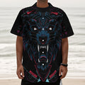 Dark Geometric Wolf Print Textured Short Sleeve Shirt