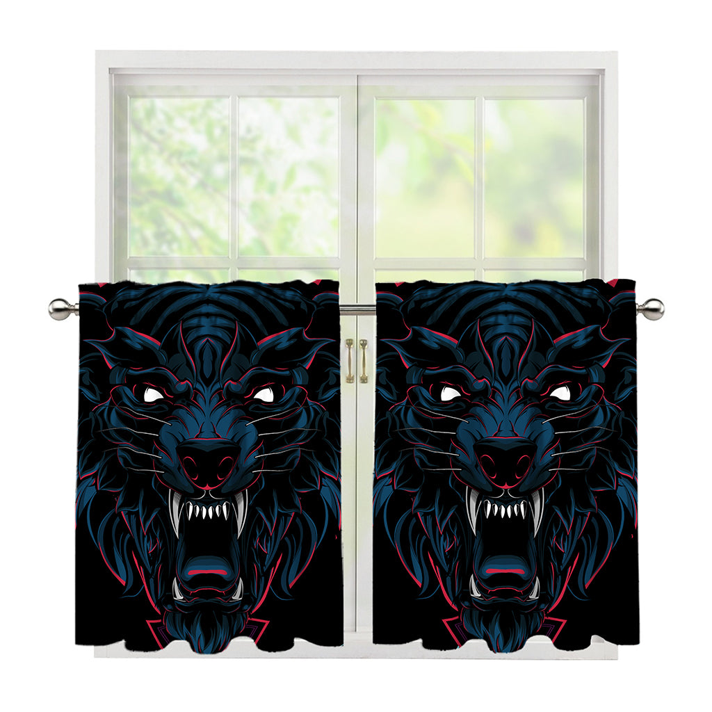Dark Geometric Wolf Print Tier Curtains