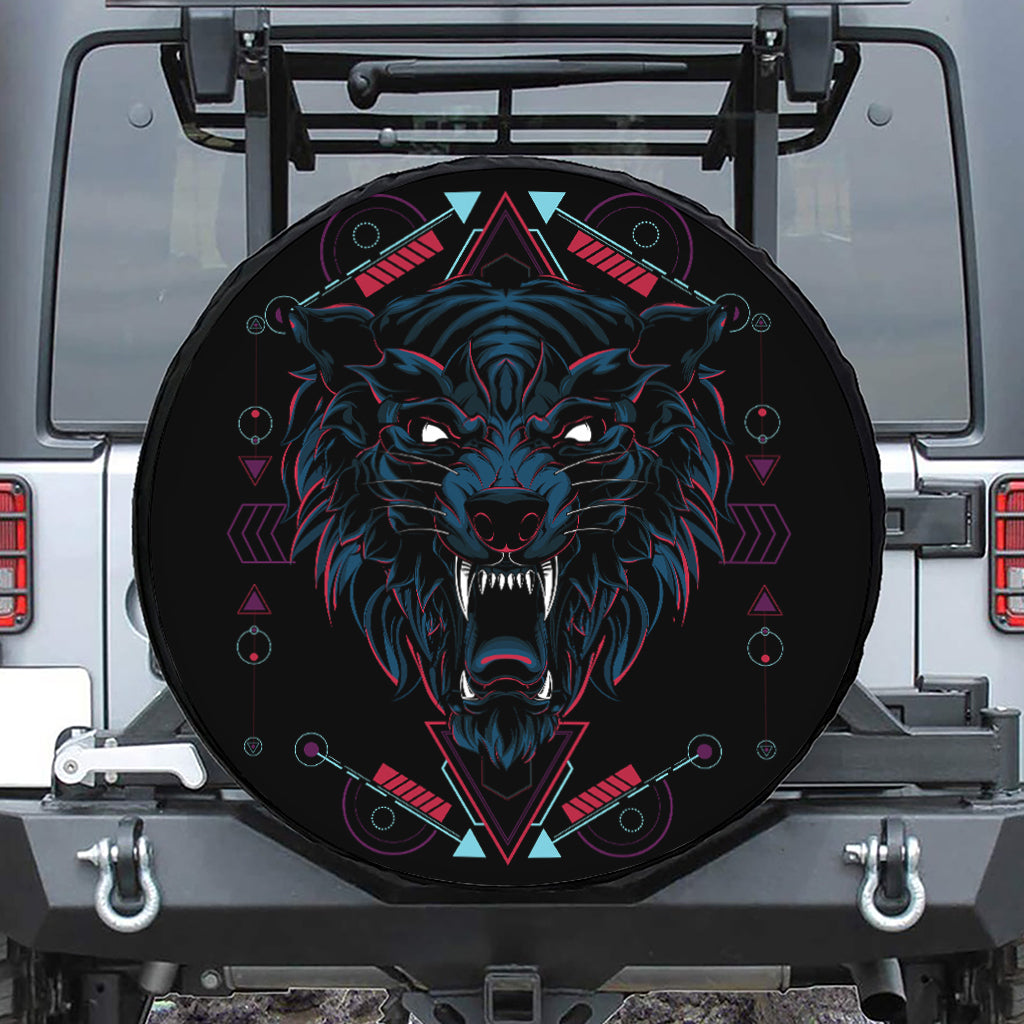 Dark Geometric Wolf Print Tire Cover