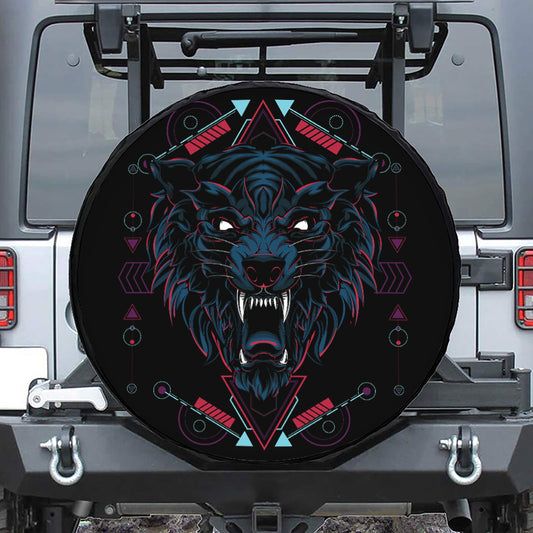 Dark Geometric Wolf Print Tire Cover