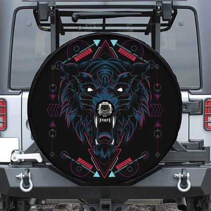 Dark Geometric Wolf Print Tire Cover With Camera Hole