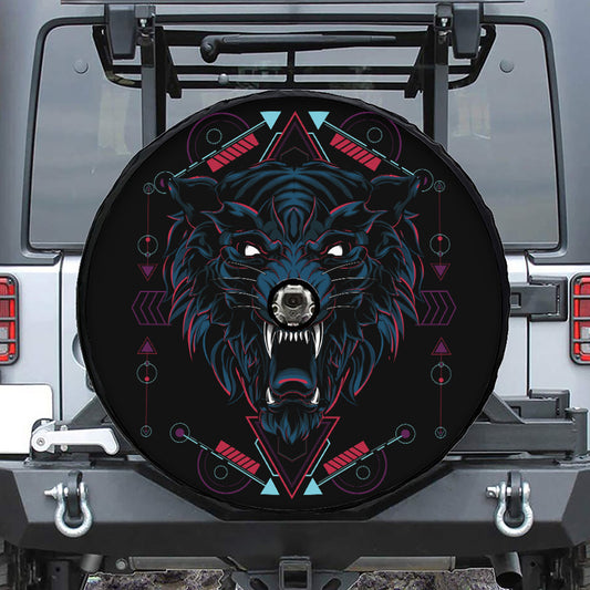 Dark Geometric Wolf Print Tire Cover With Camera Hole