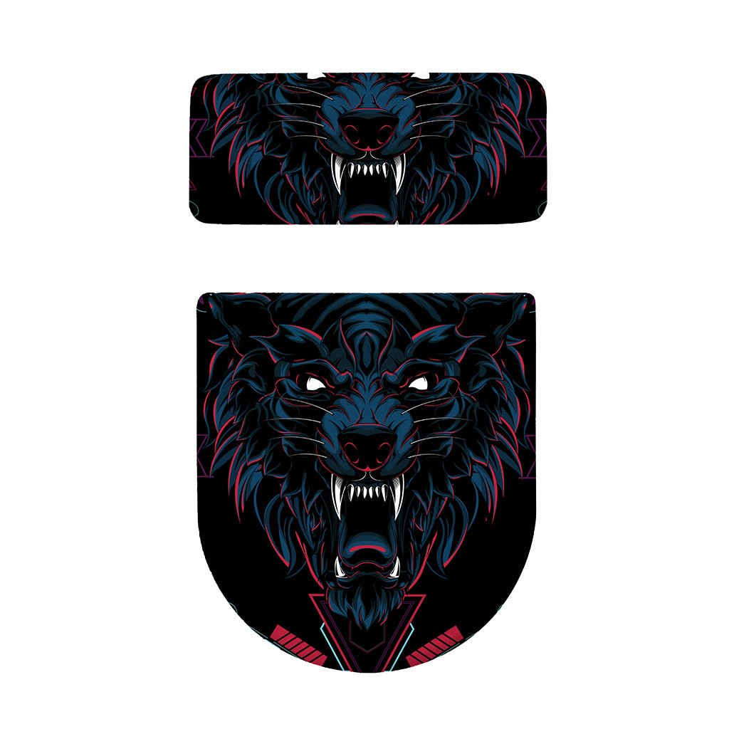 Dark Geometric Wolf Print Toilet Lid And Tank Cover Set