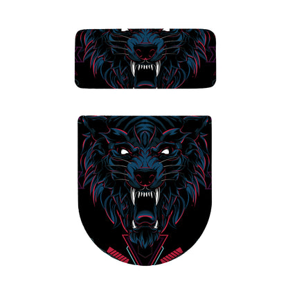 Dark Geometric Wolf Print Toilet Lid And Tank Cover Set