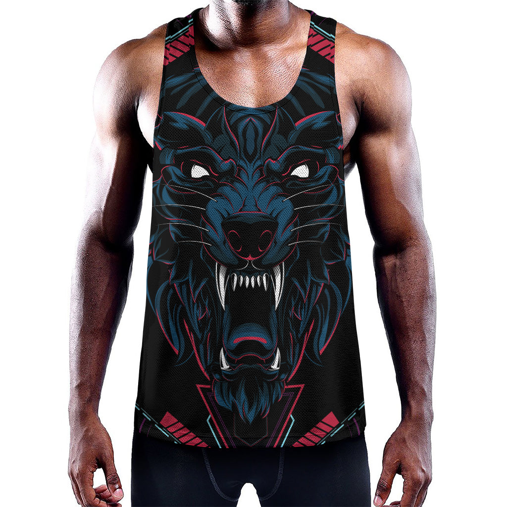 Dark Geometric Wolf Print Training Tank Top