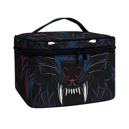 Dark Geometric Wolf Print Travel Makeup Bag
