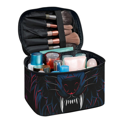 Dark Geometric Wolf Print Travel Makeup Bag