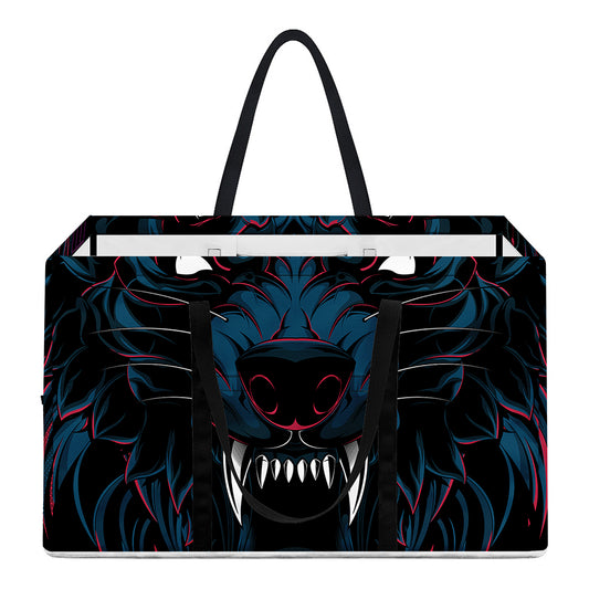 Dark Geometric Wolf Print Utility Tote Bag