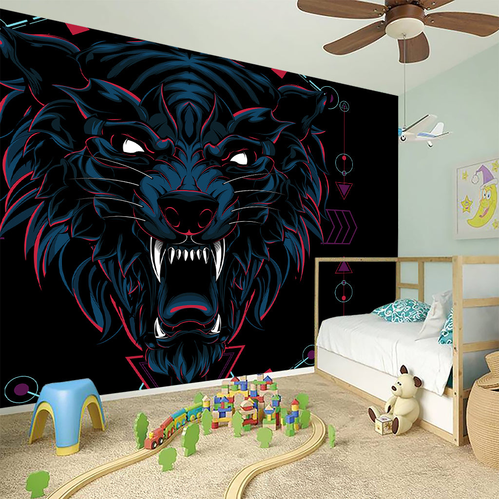 Dark Geometric Wolf Print Wall Sticker