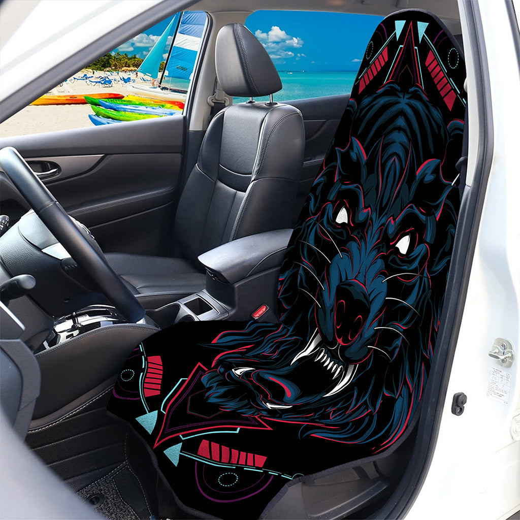 Dark Geometric Wolf Print Waterproof Car Seat Cover