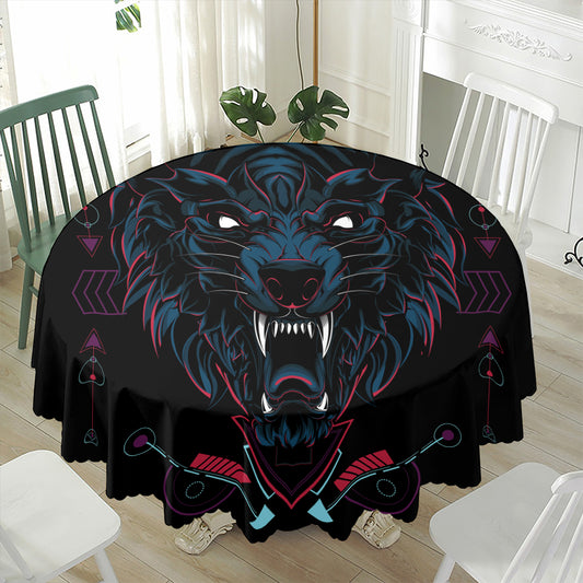 Dark Geometric Wolf Print Waterproof Round Tablecloth
