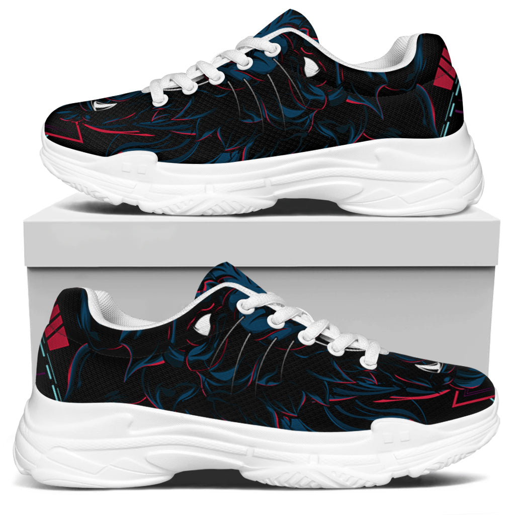 Dark Geometric Wolf Print White Chunky Shoes