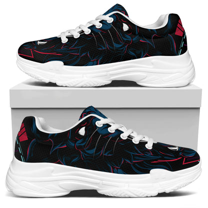 Dark Geometric Wolf Print White Chunky Shoes