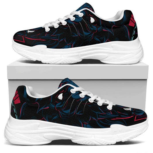 Dark Geometric Wolf Print White Chunky Shoes
