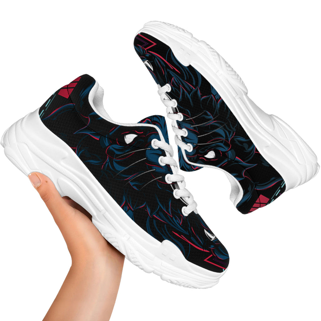 Dark Geometric Wolf Print White Chunky Shoes